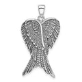 Sterling Silver Rhodium-plated Antiqued Angel Wing Pendant, 34.5 x 18.5 mm