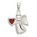 Sterling Silver Angel w/Dark Red CZ Heart Pendant, 25 x 15 mm