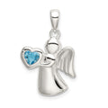 Sterling Silver Angel w/Blue CZ Heart Pendant, 25 x 15 mm