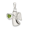 Sterling Silver Angel w/Light Green CZ Heart Pendant, 25 x 15 mm