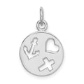 Sterling Silver Rhodium-plated Cut-out Heart, Cross, Anchor Charm, 24 x 14 mm