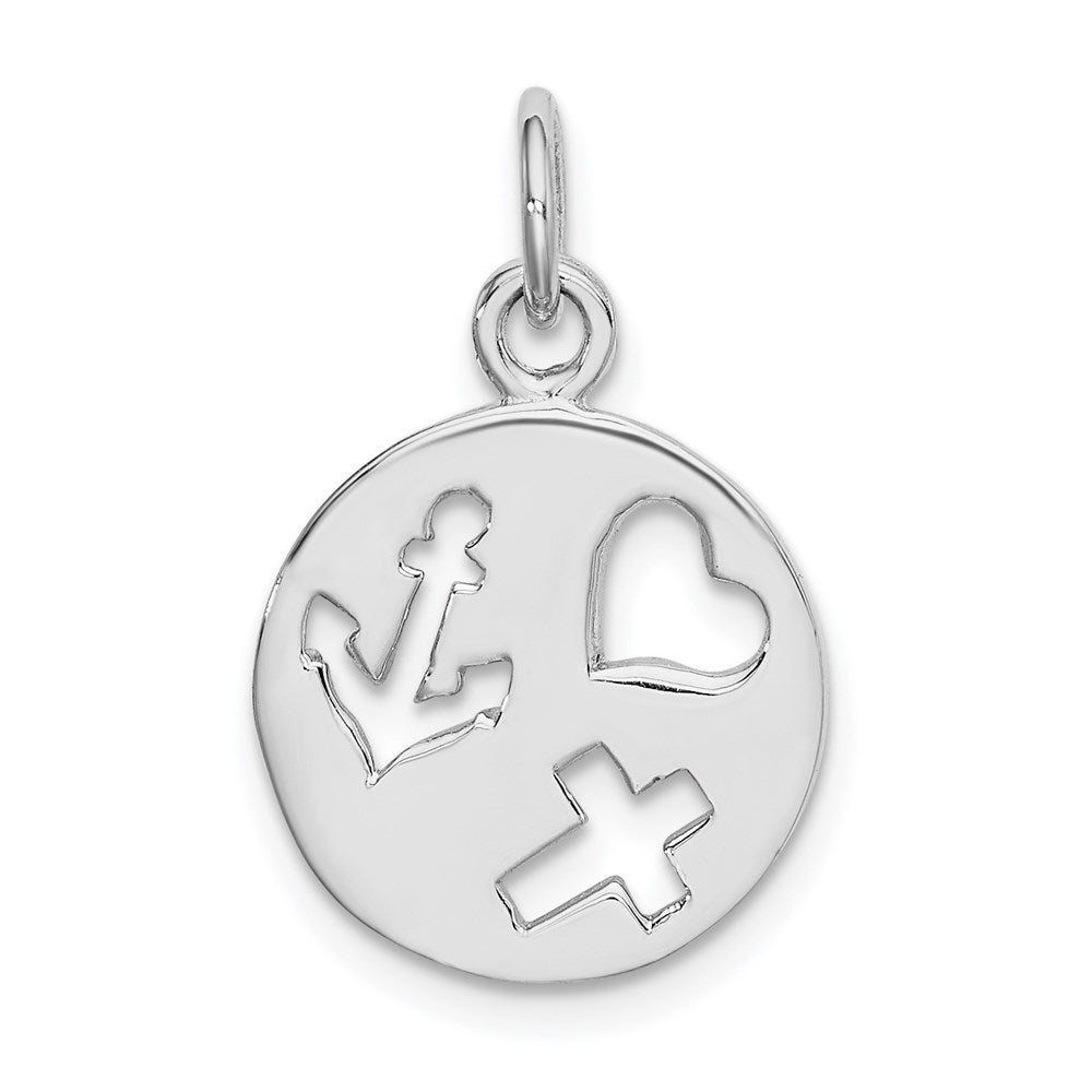 Sterling Silver Rhodium-plated Cut-out Heart, Cross, Anchor Charm, 24 x 14 mm