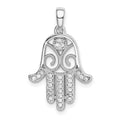 Sterling Silver Rhodium-plated CZ Chamseh Pendant, 27 x 16 mm