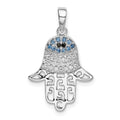 Sterling Silver Rhodium Black/White CZ Syn. Sapphire Chamseh Pendant, 27 x 16 mm