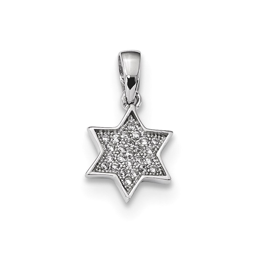 Sterling Silver Rhodium-plated CZ Star of David Pendant, 18 x 11.5 mm
