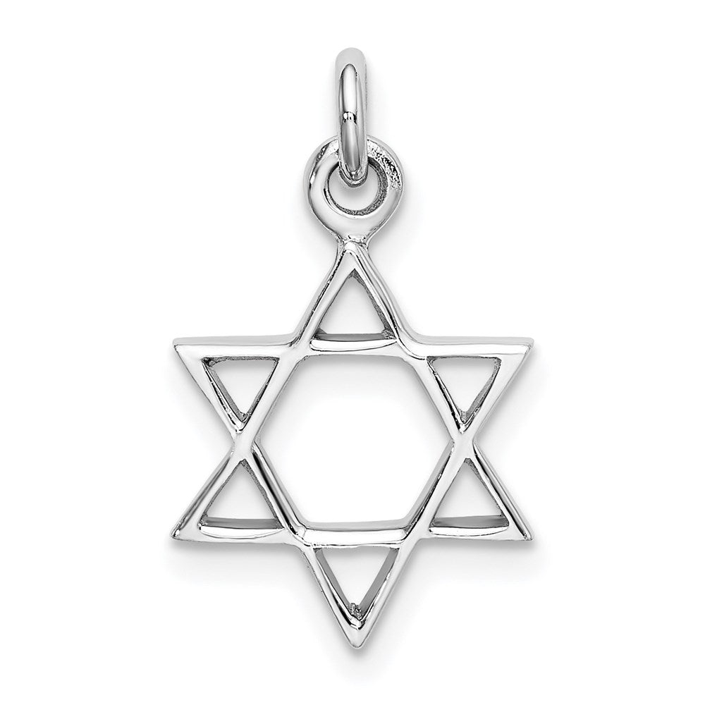 Sterling Silver Rhodium-plated Polished Star of David Pendant, 21 x 14 mm