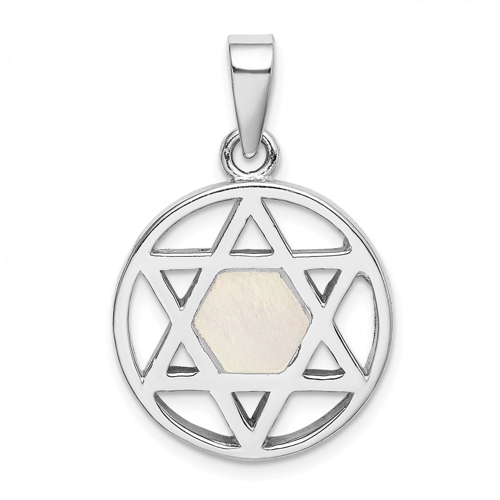 Sterling Silver Rhodium-plated MOP Star of David Pendant, 30 x 19.5 mm