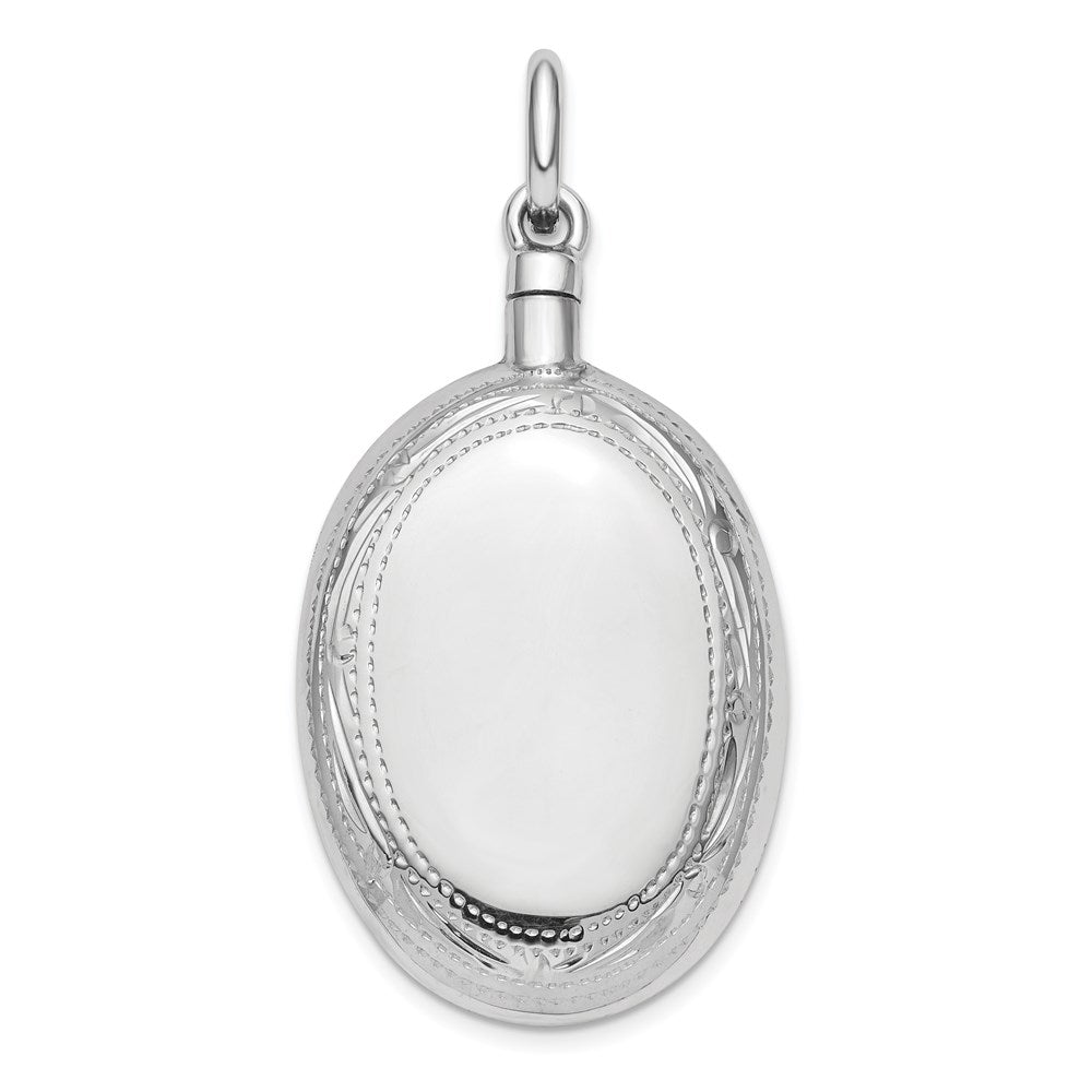 Sterling Silver Rhodium-Plated Oval Ash Holder Pendant, 51 x 24 mm