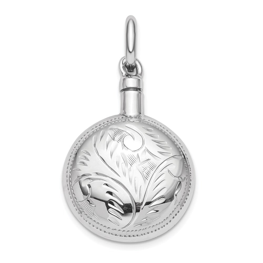 Sterling Silver RH-plated Polished Screw Top Ash Holder Pendant, 39 x 21 mm