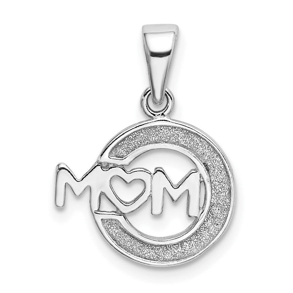 Sterling Silver Rhodium-plated Enamel Glitter Fabric MOM Pendant, 20 x 14 mm