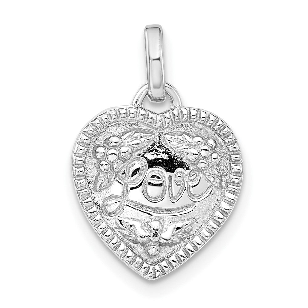 Sterling Silver Rhodium-plated Polished Love Heart Pendant, 19.3 x 13.2 mm