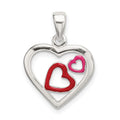 Sterling Silver Polished Red and Pink Enameled Hearts Pendant, 21.4 x 15.5 mm