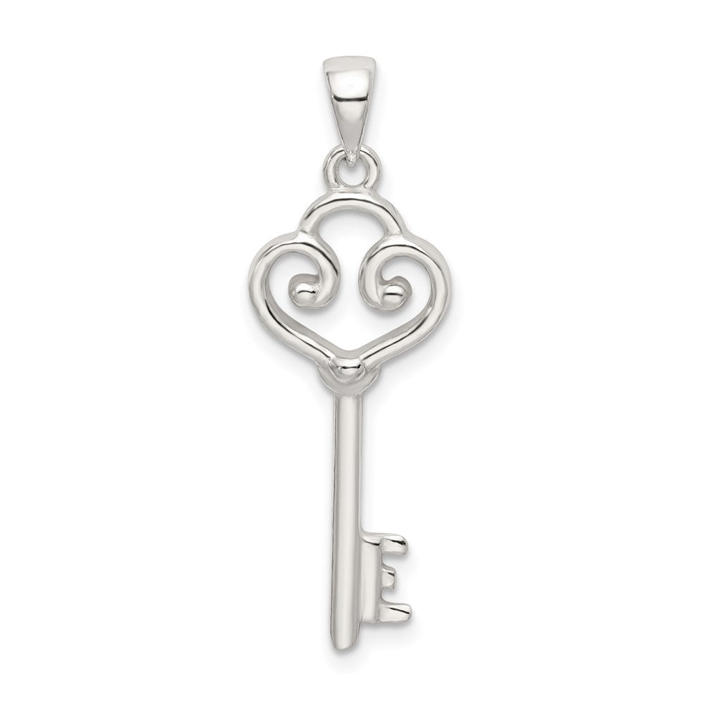 Sterling Silver Polished Heart Key Pendant, 32.7 x 11 mm