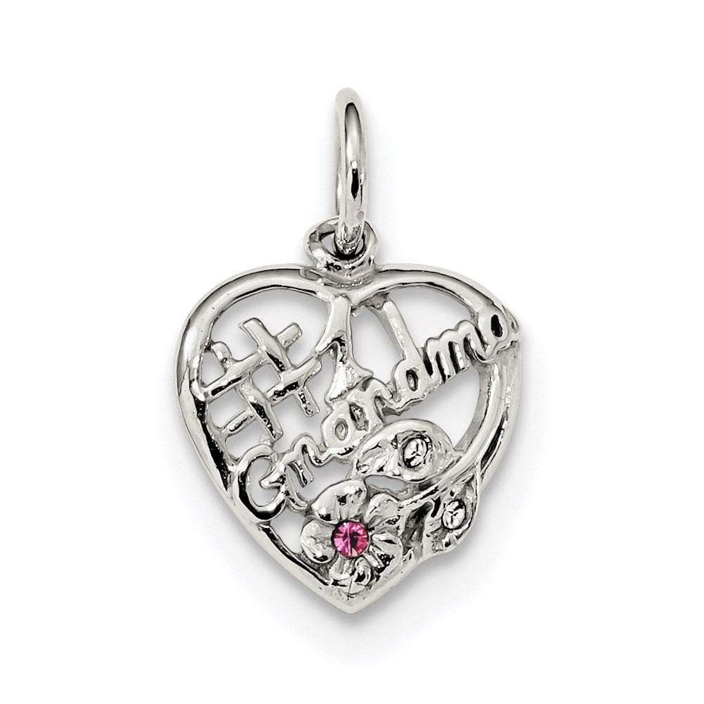 Sterling Silver Rhodium-plated Pink & White CZ #1 Grandma Pendant, 21.5 x 14.1 mm