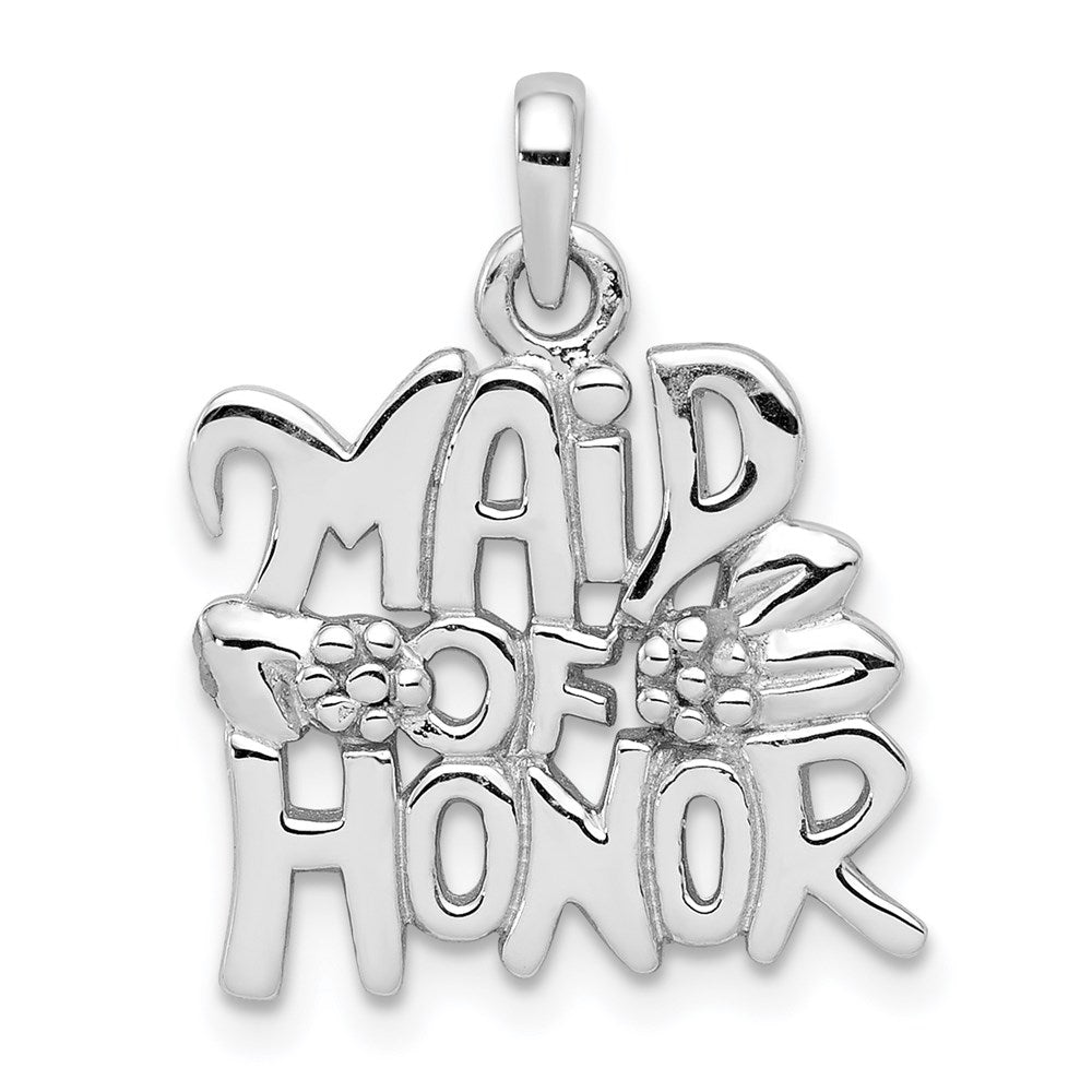 Sterling Silver Rhodium-plated Polished MAID OF HONOR Pendant, 20.8 x 14.6 mm