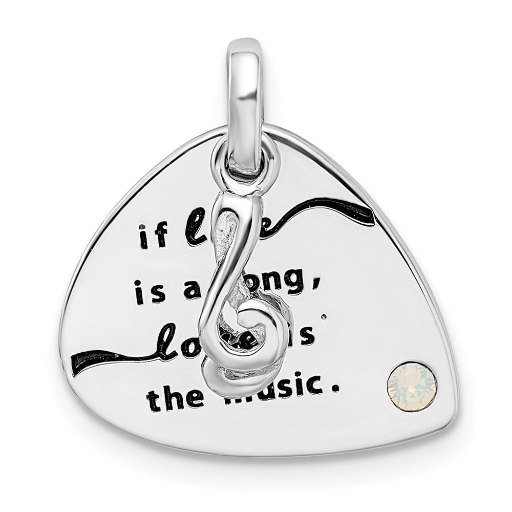 Sterling Silver RH-plated Crystal Antique Guitar Pendant, 17.5 x 15.7 mm