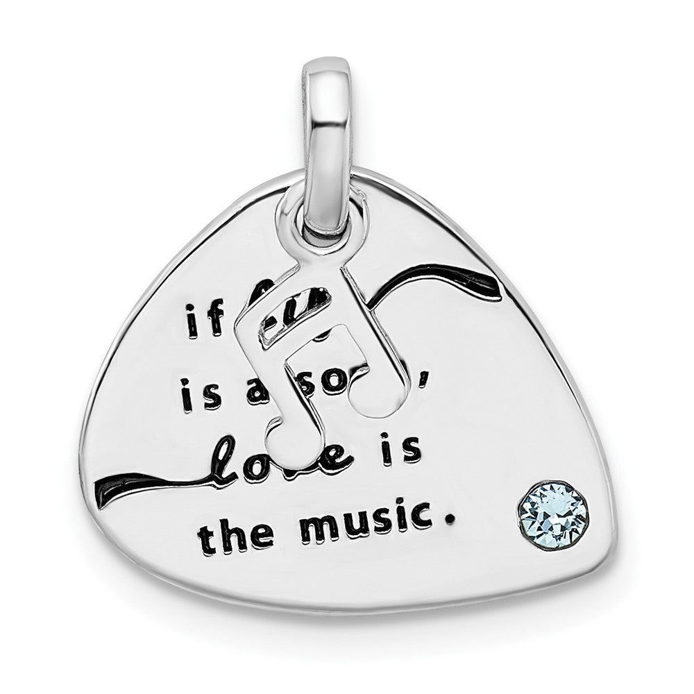 Sterling Silver RH-plate Crystal Antique Guitar Pick Pendant, 17.5 x 15.7 mm