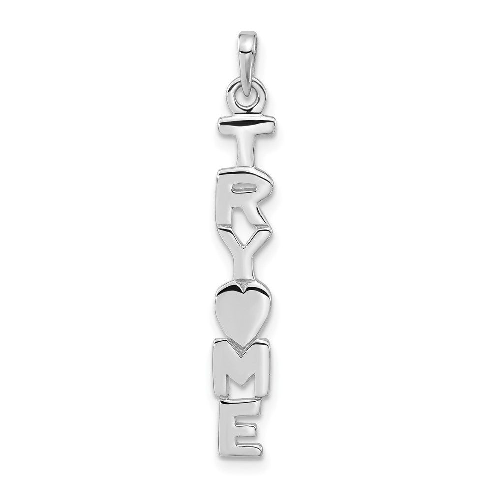 Sterling Silver Rhodium-plated Polished TRY ME Heart Pendant, 35.4 x 4.9 mm