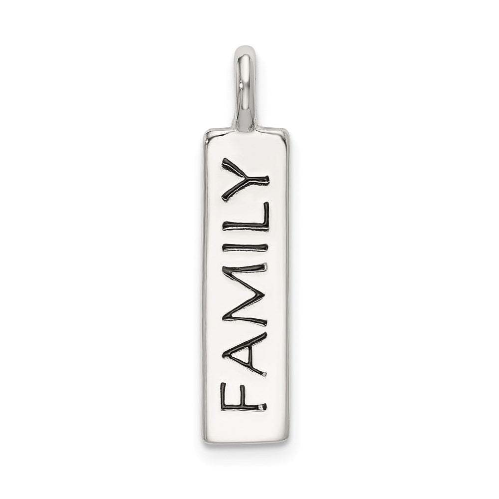 Sterling Silver Polished Enameled FAMILY Pendant, 26 x 5.6 mm