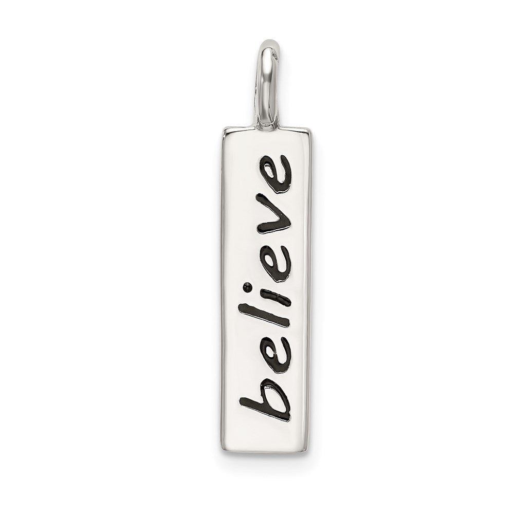 Sterling Silver Polished Enameled BELIEVE Pendant, 26 x 5.6 mm