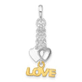 Sterling Silver & Gold-tone Love and Hearts Dangle Pendant, 30.6 x 12.75 mm