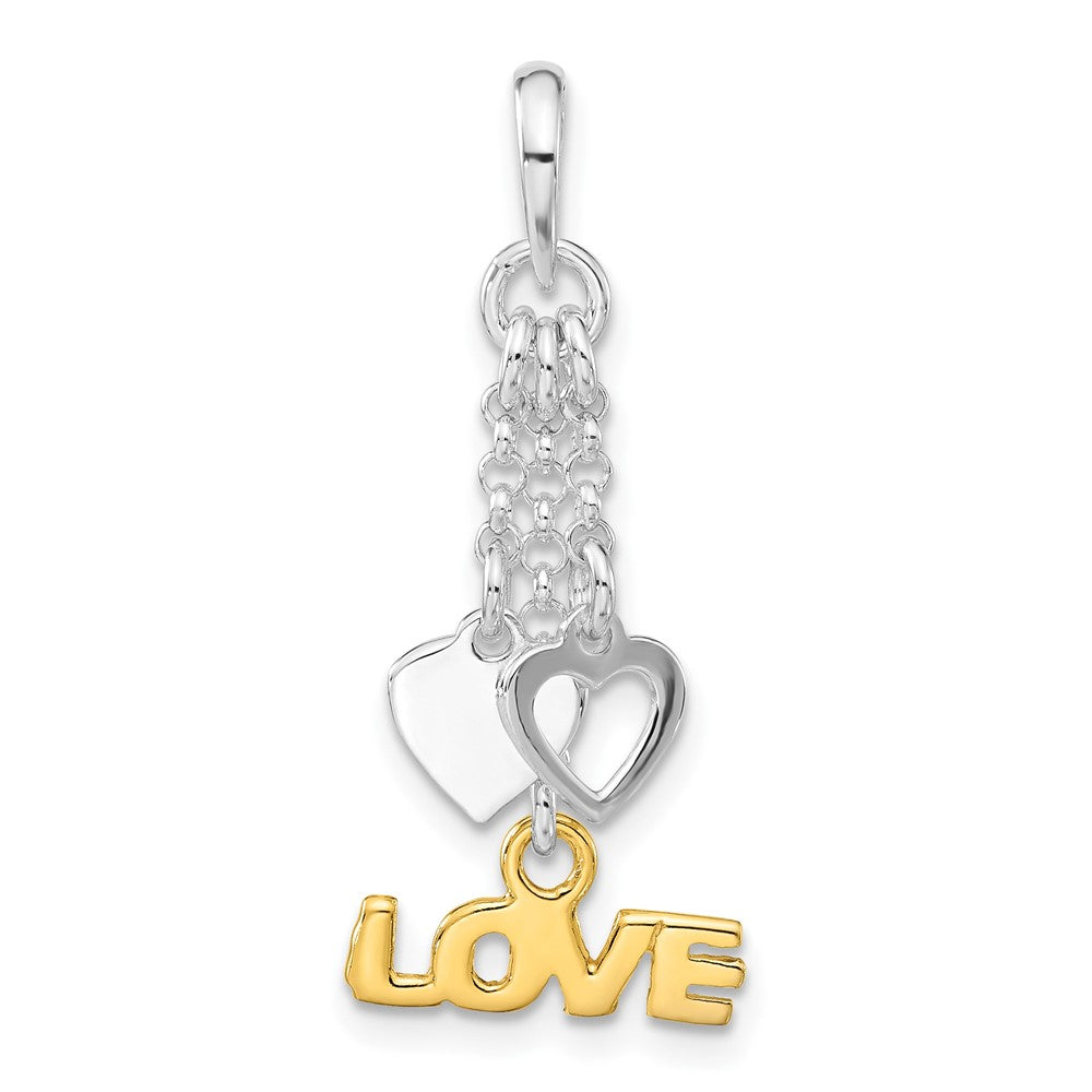 Sterling Silver & Gold-tone Love and Hearts Dangle Pendant, 30.6 x 12.75 mm