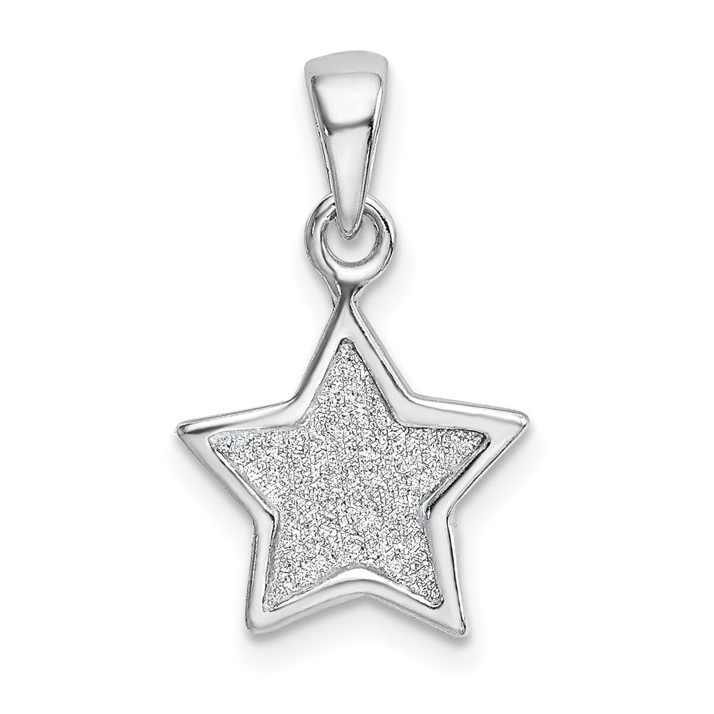 Sterling Silver Rhodium-plated Glitter Enamel Fabric Star Pendant, 22 x 11 mm