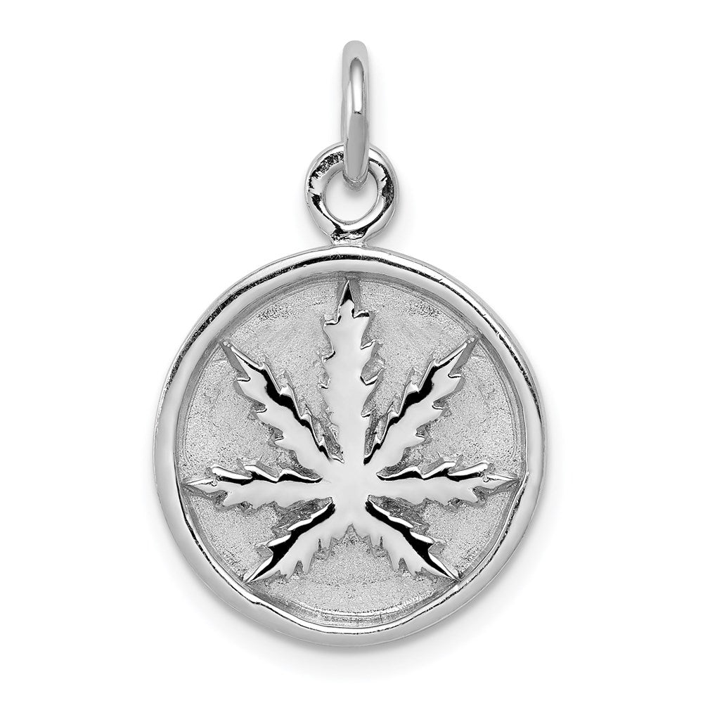 Sterling Silver Rhodium-plated Polished Leaf Pendant, 26 x 16 mm