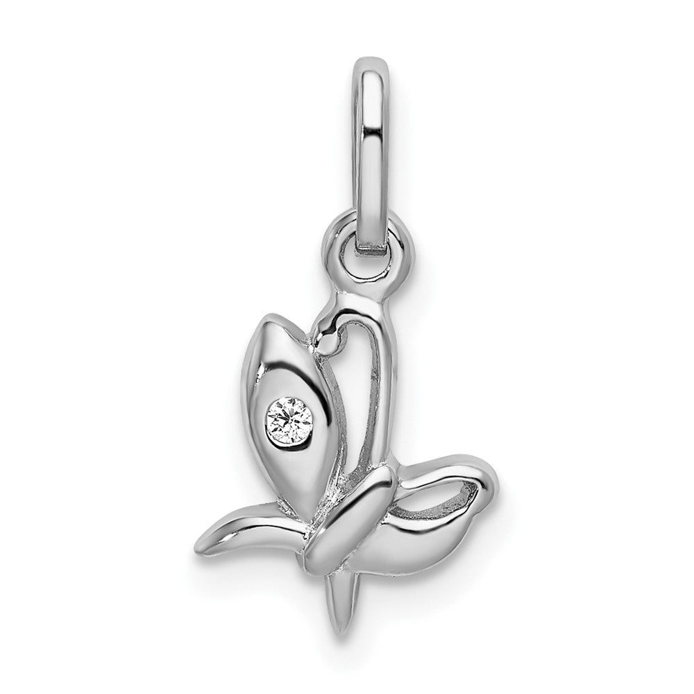 Sterling Silver Rhodium-plated CZ Butterfly Pendant, 19.5 x 8.5 mm