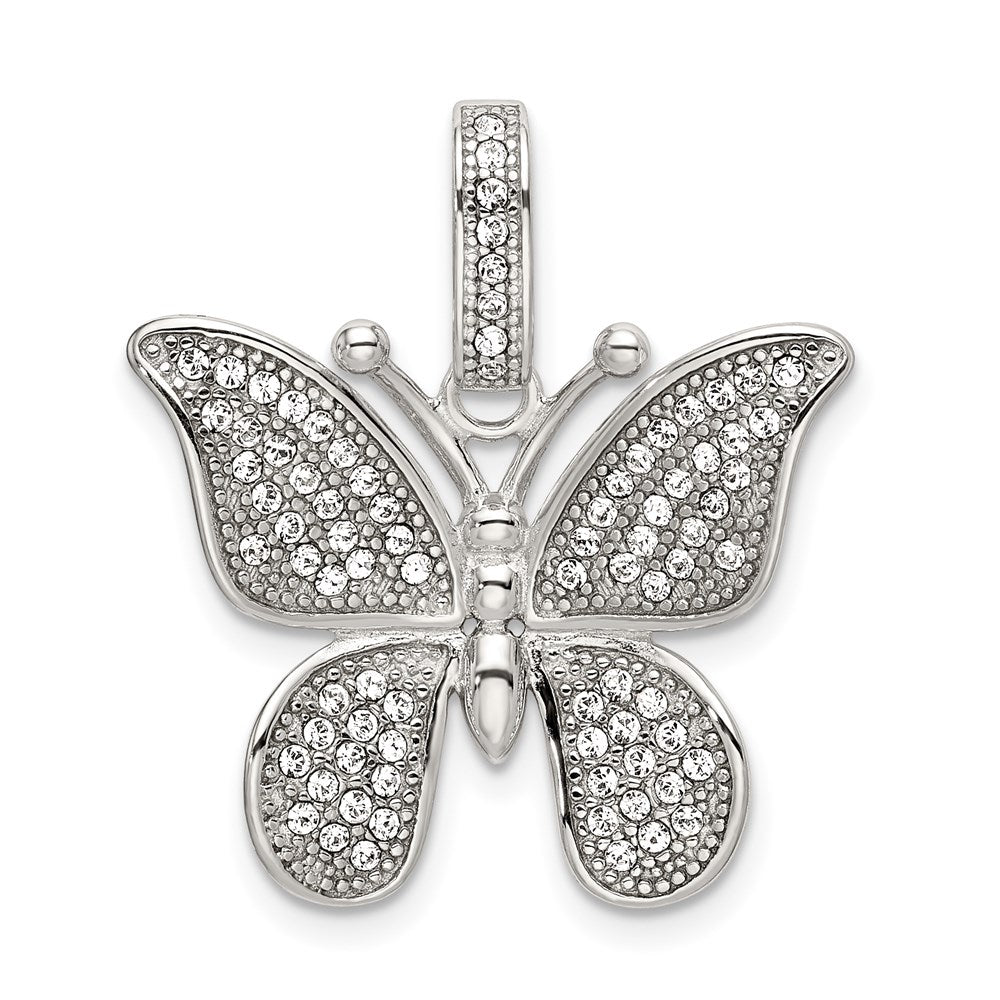 Sterling Silver Rhod-plated Polished Preciosa Crystal Butterfly Pendant, 30 x 24 mm