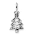 Sterling Silver Rhodium-plated CZ Christmas Tree Pendant, 26.5 x 12 mm