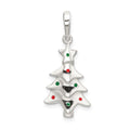 Sterling Silver Polished Enameled Christmas Tree Pendant, 28 x 12 mm