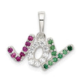Sterling Silver Polished Red White & Green CZ Joy Pendant, 17 x 17 mm