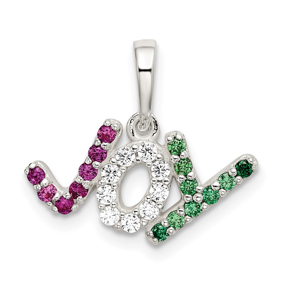 Sterling Silver Polished Red White & Green CZ Joy Pendant, 17 x 17 mm