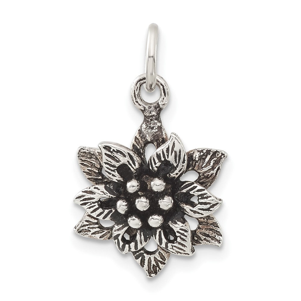 Sterling Silver Antiqued Flower Pendant, 23.45 x 14.5 mm