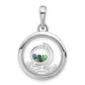 Sterling Silver Rhodium-plated PVC Globe & Floating Glass Beads Pendant, 29.4 x 19.25 mm