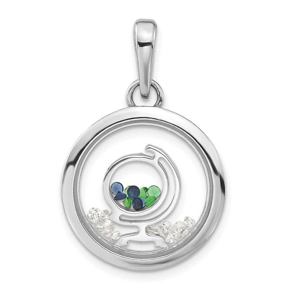 Sterling Silver Rhodium-plated PVC Globe & Floating Glass Beads Pendant, 29.4 x 19.25 mm