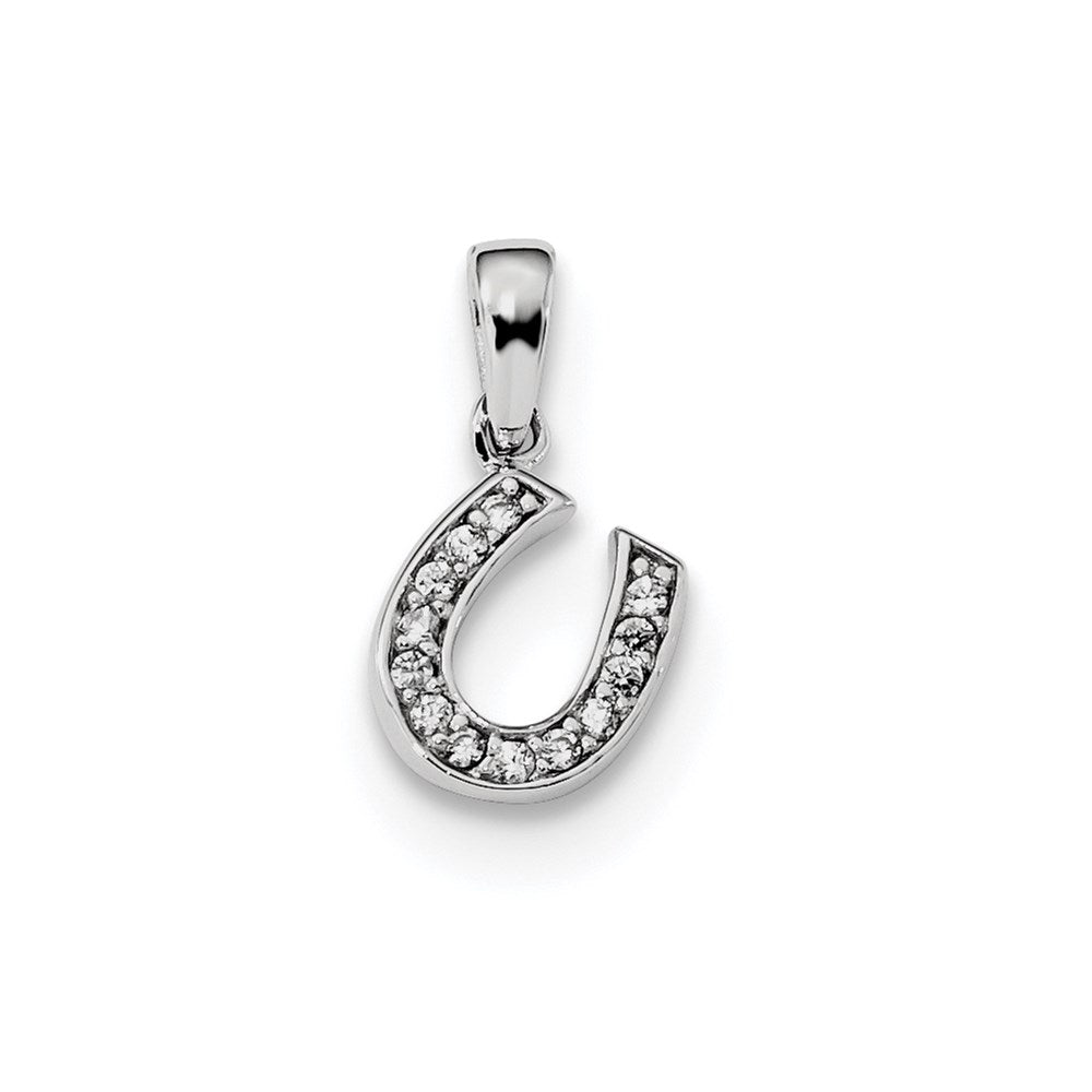 Sterling Silver Rhodium-plated CZ Horseshoe Pendant, 16.5 x 7 mm