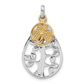 Sterling Silver Rhodium & Gold-tone Tree, Lucky & Clover Pendant, 30.35 x 17 mm