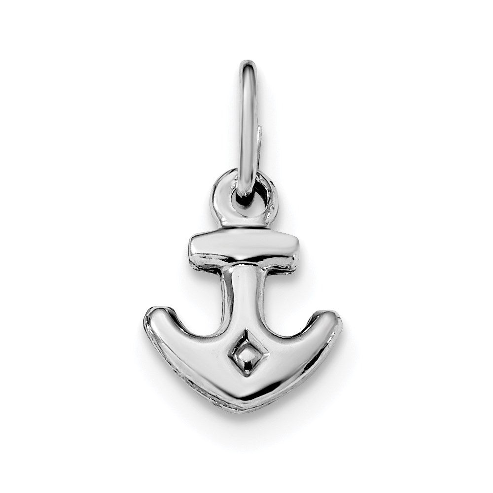 Sterling Silver Rhodium Plated Polished Anchor Charm, 22.58 x 12 mm