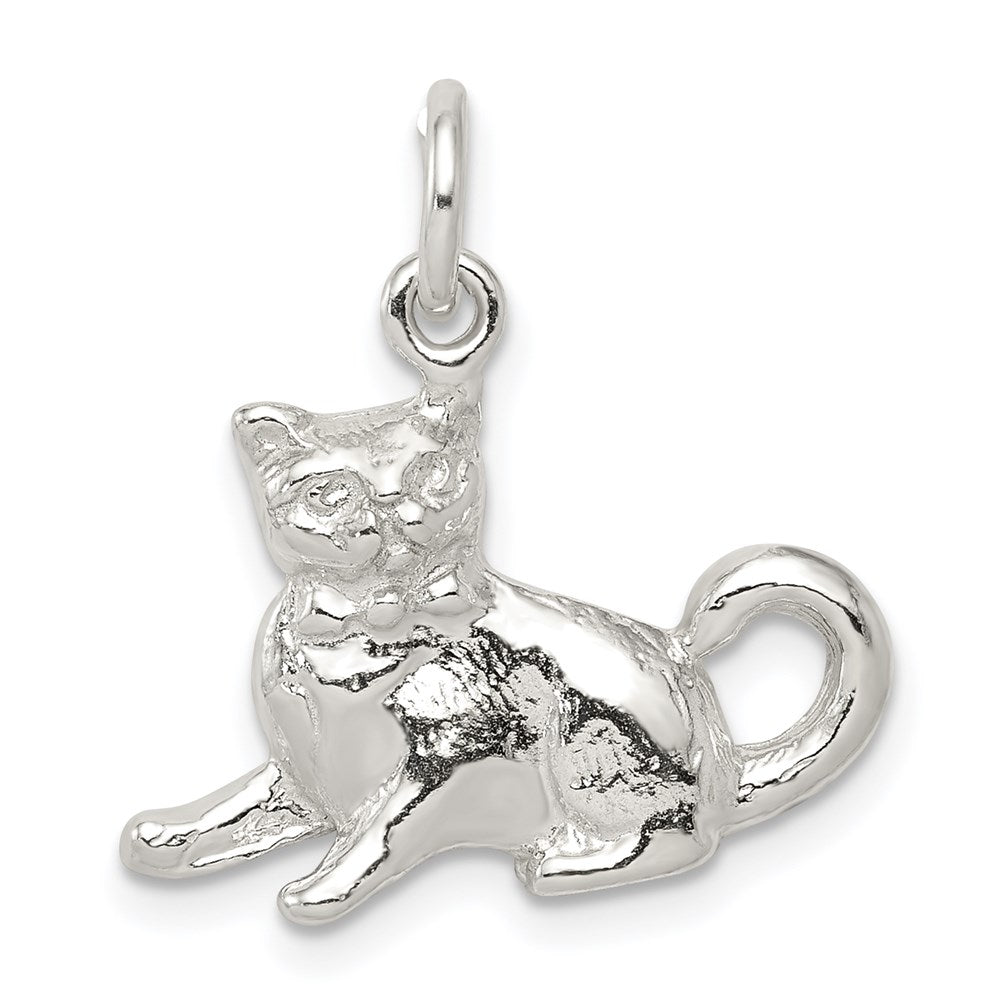 Sterling Silver Cat Charm, 16 x 21 mm