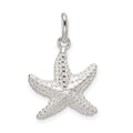 Sterling Silver Polished and Textured Starfish Charm, 26 x 16 mm