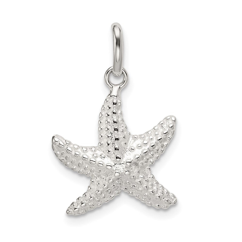 Sterling Silver Polished and Textured Starfish Charm, 26 x 16 mm