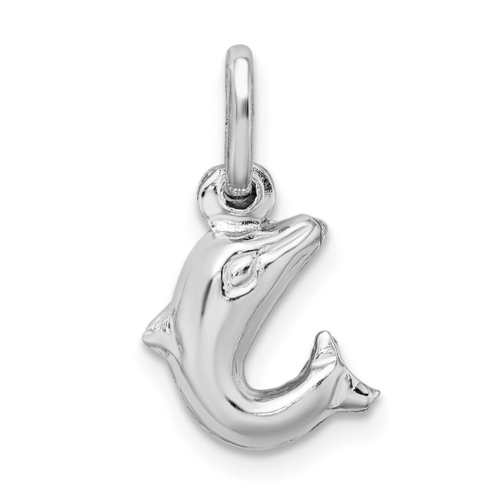 Sterling Silver Rhodium Plated Polished Jumping Dolphin Charm, 19 x 10 mm