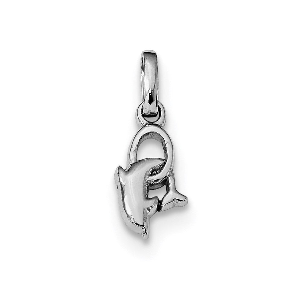 Sterling Silver Rhodium-plated Dolphin Diving Hoop Charm, 20 x 7 mm