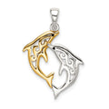 Sterling Silver & Gold-tone Enameled Filigree Dolphins Pendant, 29 x 19 mm