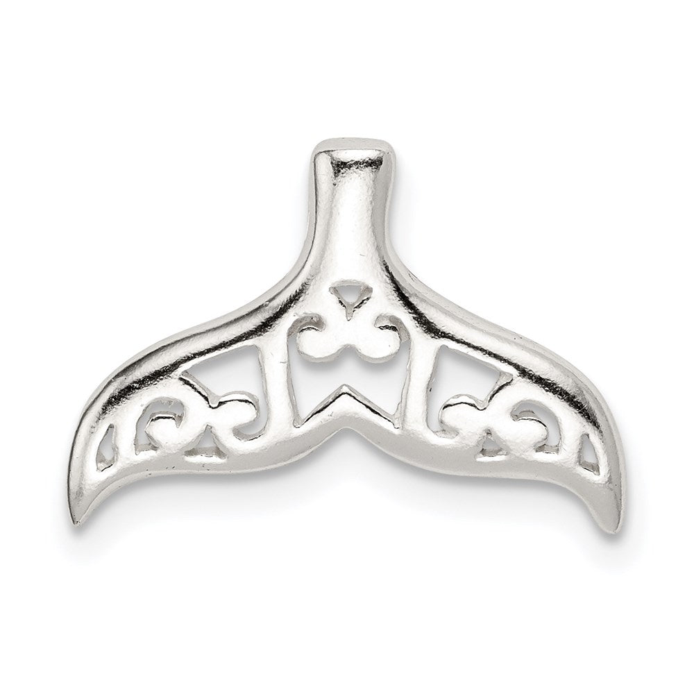Sterling Silver Polished Filigree Whale Tail Chain Slide, 13 x 18 mm