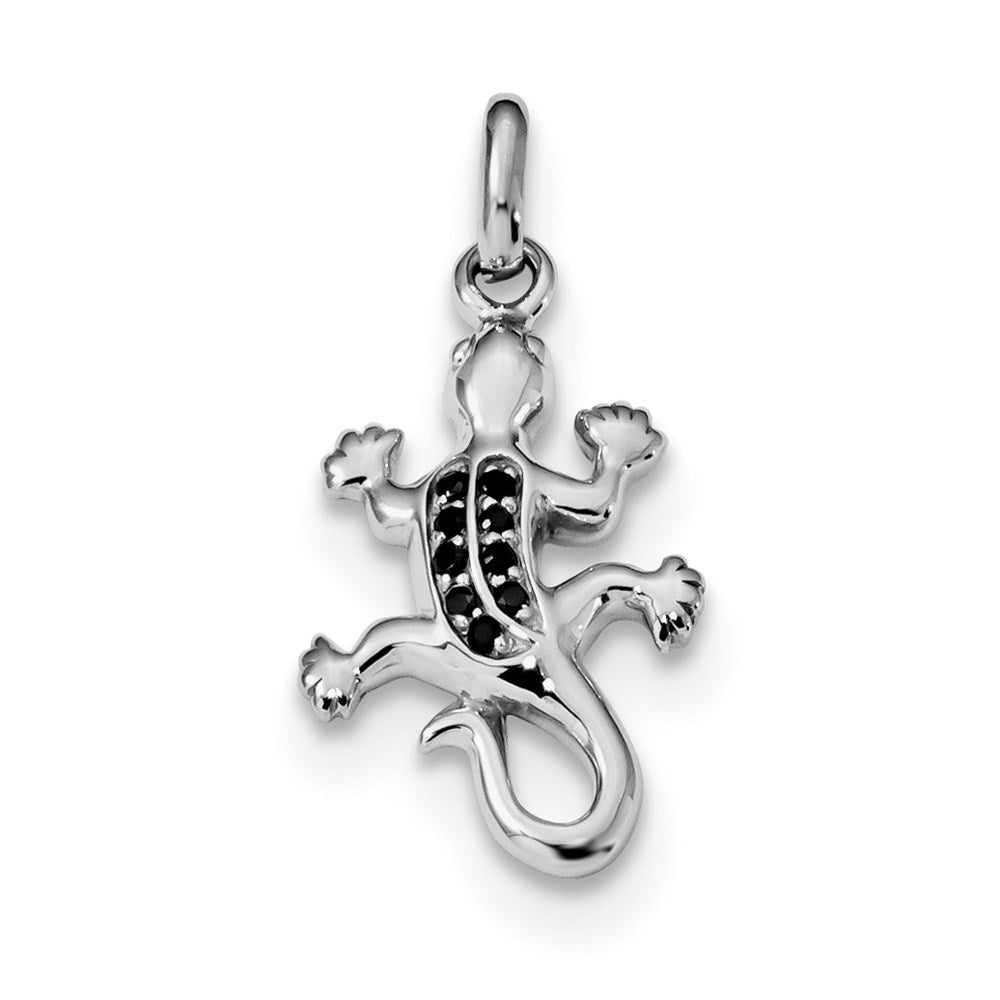 Sterling Silver Rhodium-plated Polished w/Black CZ Lizard Pendant, 25 x 12.5 mm