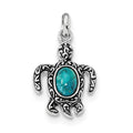 Sterling Silver Rhodium-plated Antiqued Reconstituted Turquoise Turtle Pendant, 26.5 x 15 mm