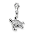 Sterling Silver Rhodium-plated CZ Sea Turtle with Lobster Clasp Charm, 29 x 16 mm